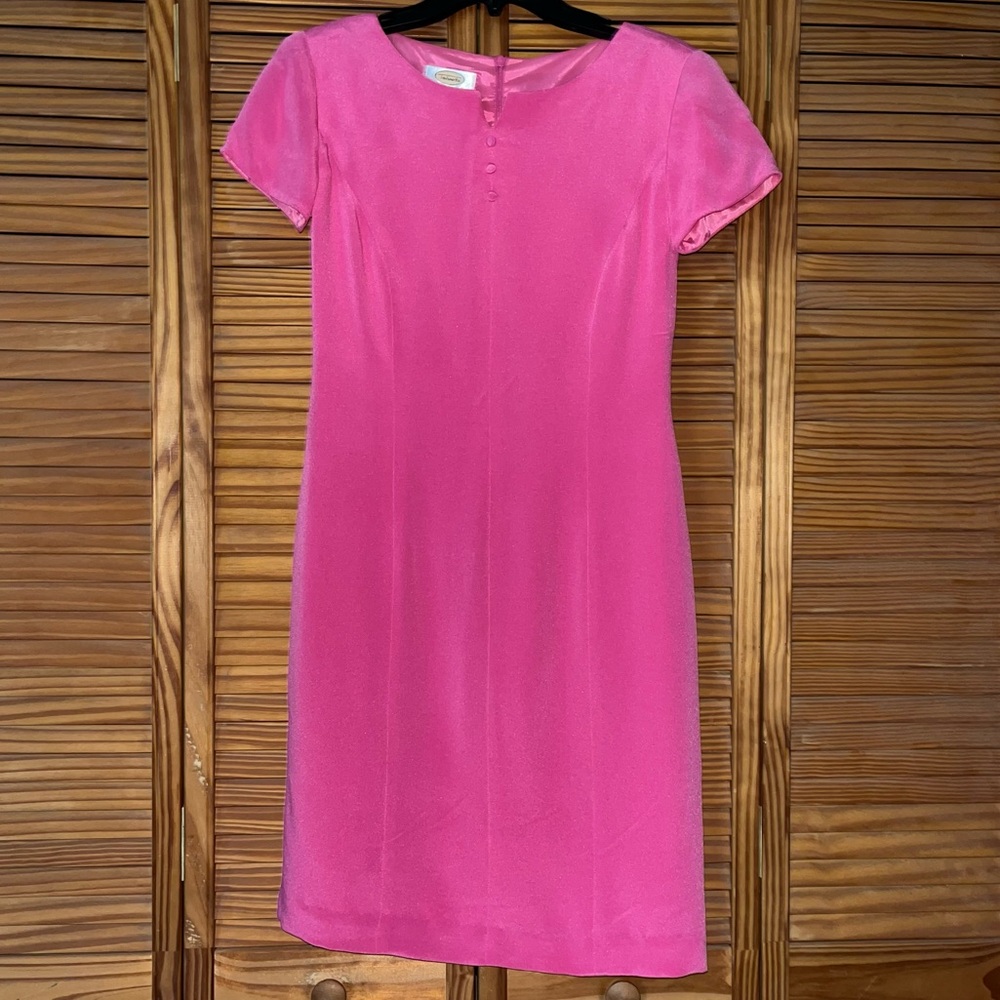 Talbots Petite Pure Silk Pink Sheath Short Sleeve Knee Length Dress Size 6‎